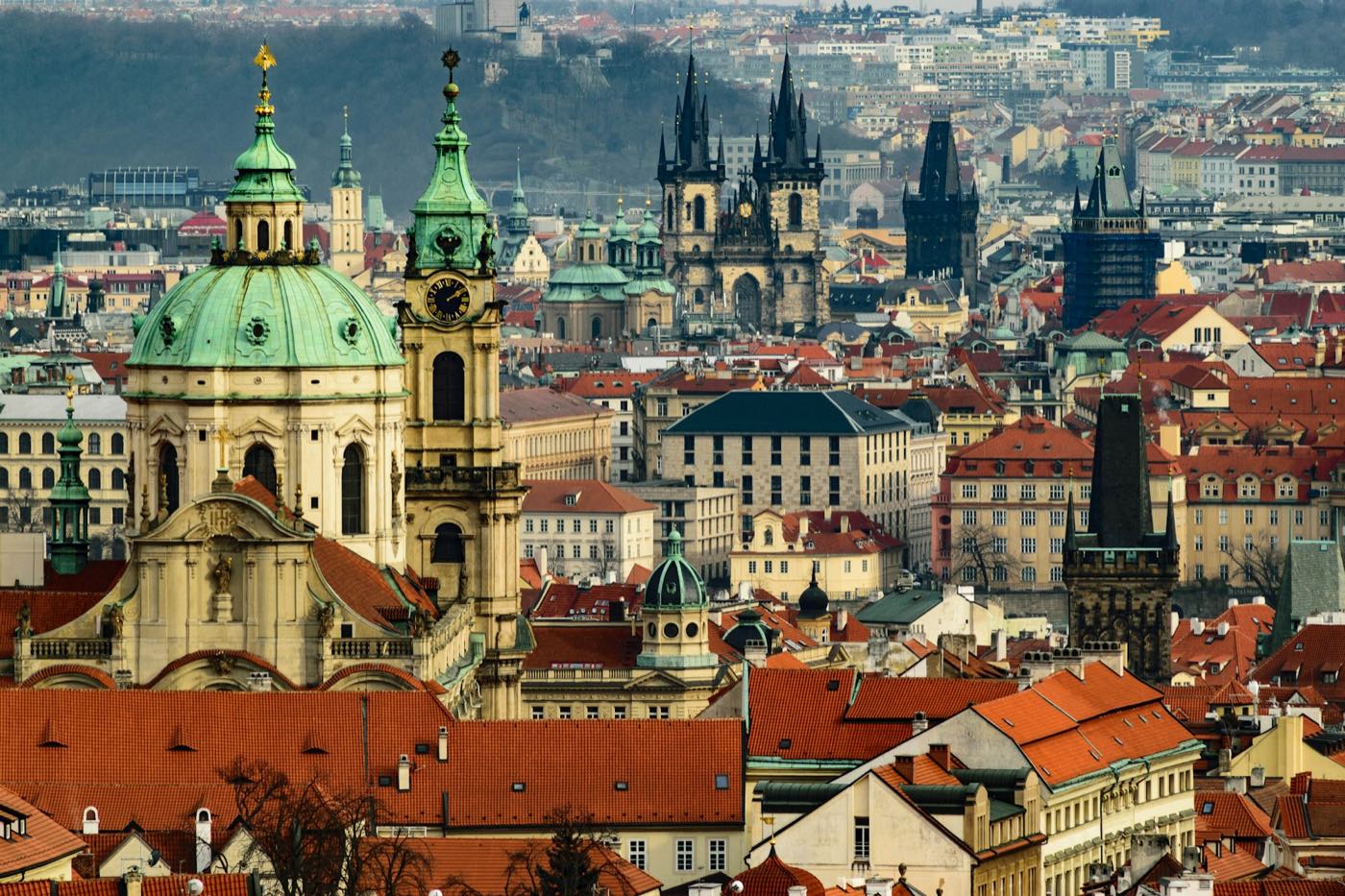Rooftops and church towers of central Prague